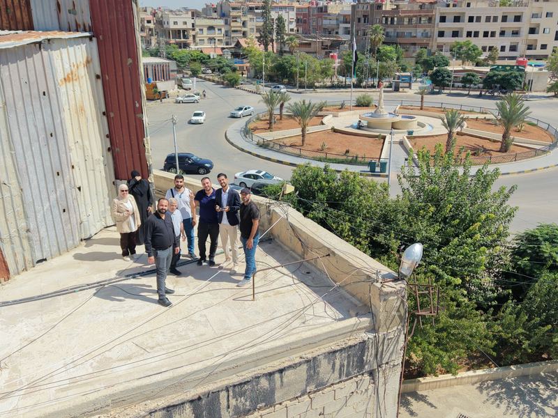 Another aerial photo of the team above a Douma roundabout